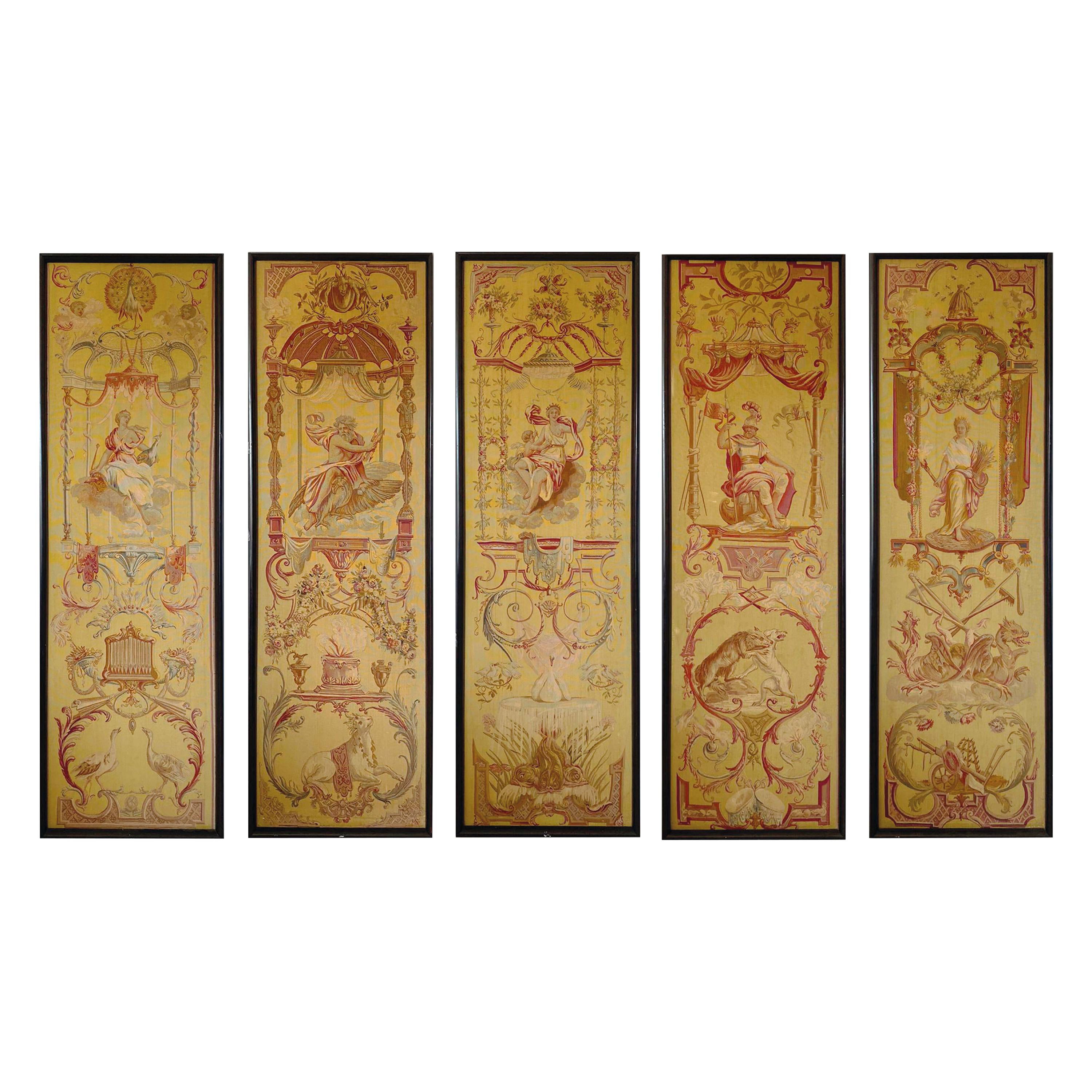 „Seasons“ – Paravant Aubusson-Wandteppiche – frühes 19. Jahrhundert