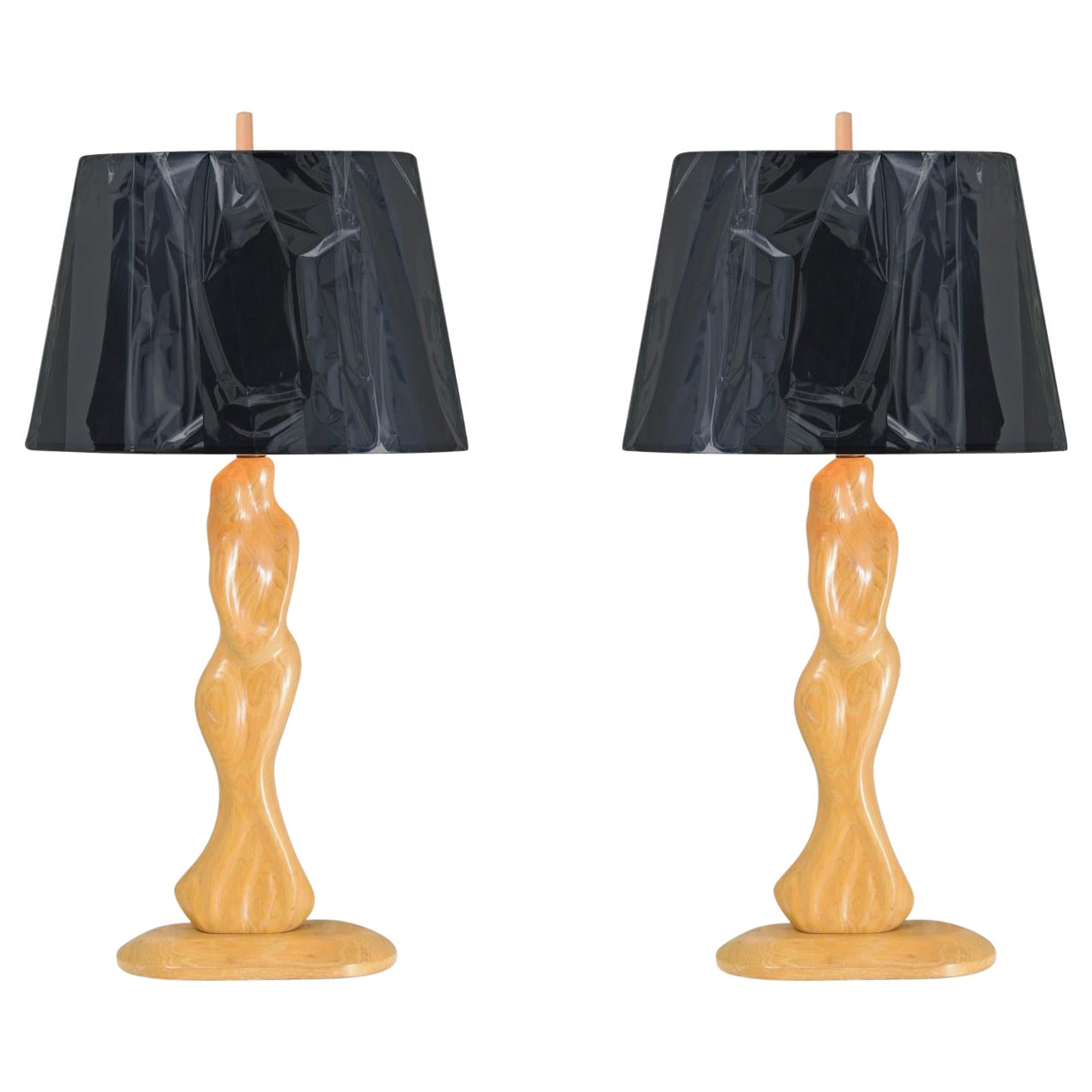 Exquisite Restored Pair of Hand-Carved "Lovers" Lamps by Heifetz, circa 1950 For Sale