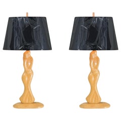 Vintage Exquisite Restored Pair of Hand-Carved "Lovers" Lamps by Heifetz, circa 1950