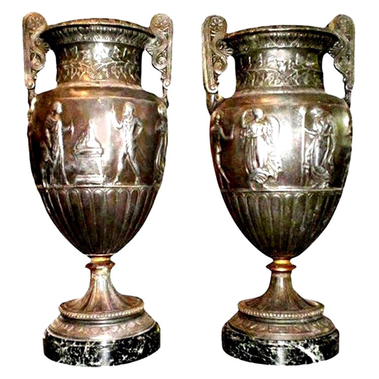 Pair of Antique French Neoclassical Style Urns For Sale