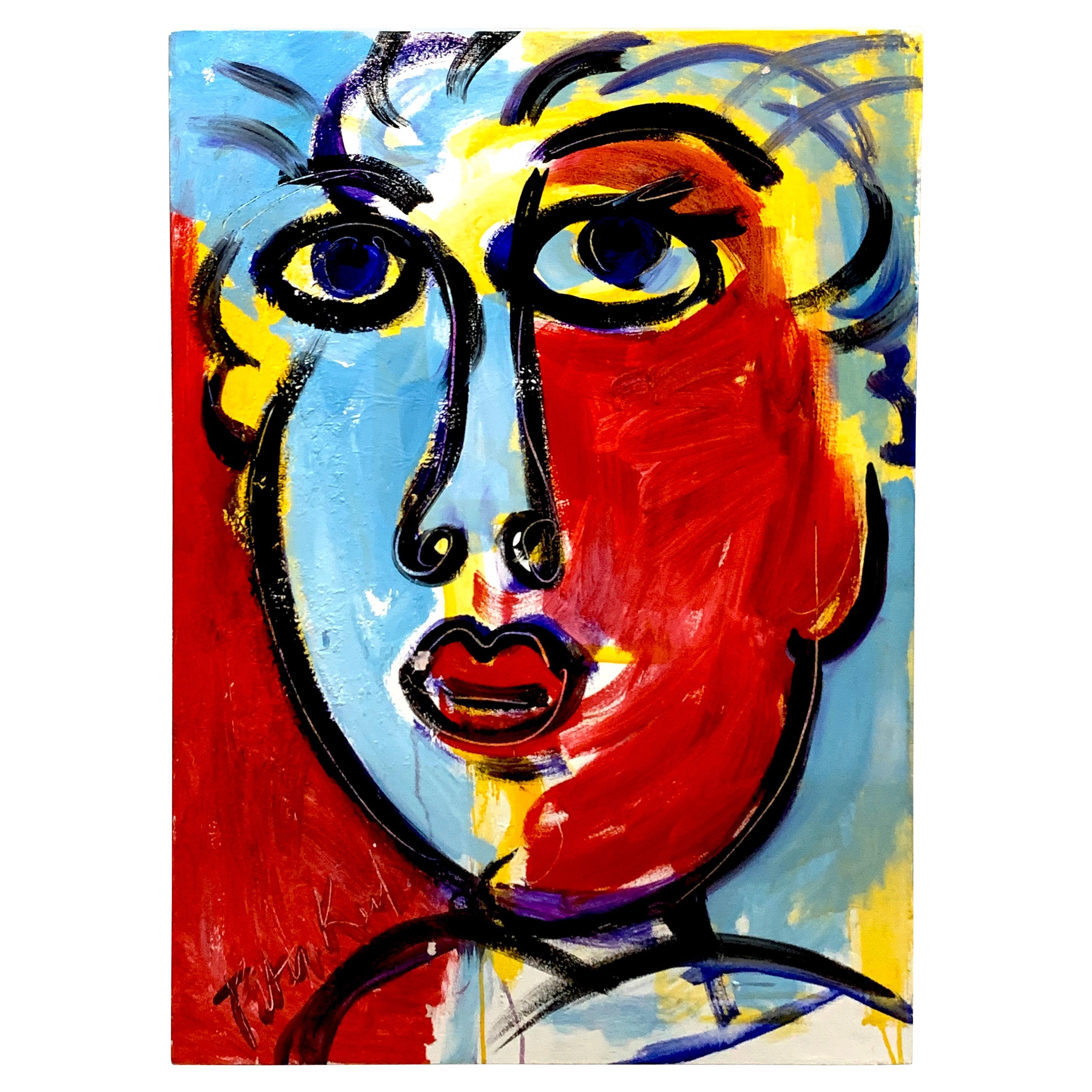 Red Period Expressionism Portrait by Peter Keil For Sale