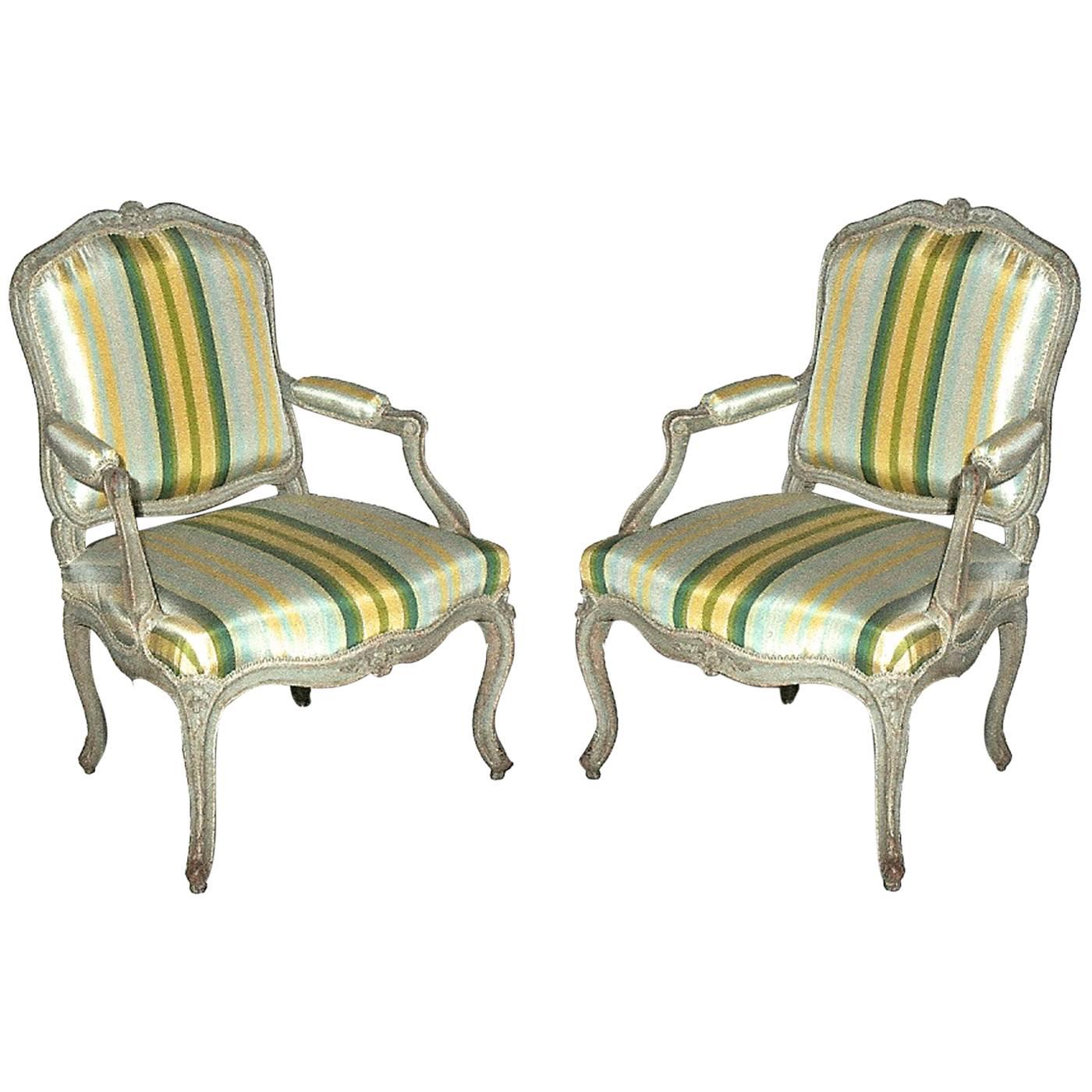Pair of Painted French Fauteuils a La Reine, Signed “ O G Mathon, ” circa 1765