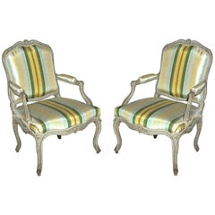 Pair of Painted French Fauteuils a La Reine, Signed “ O G Mathon, ” circa 1765