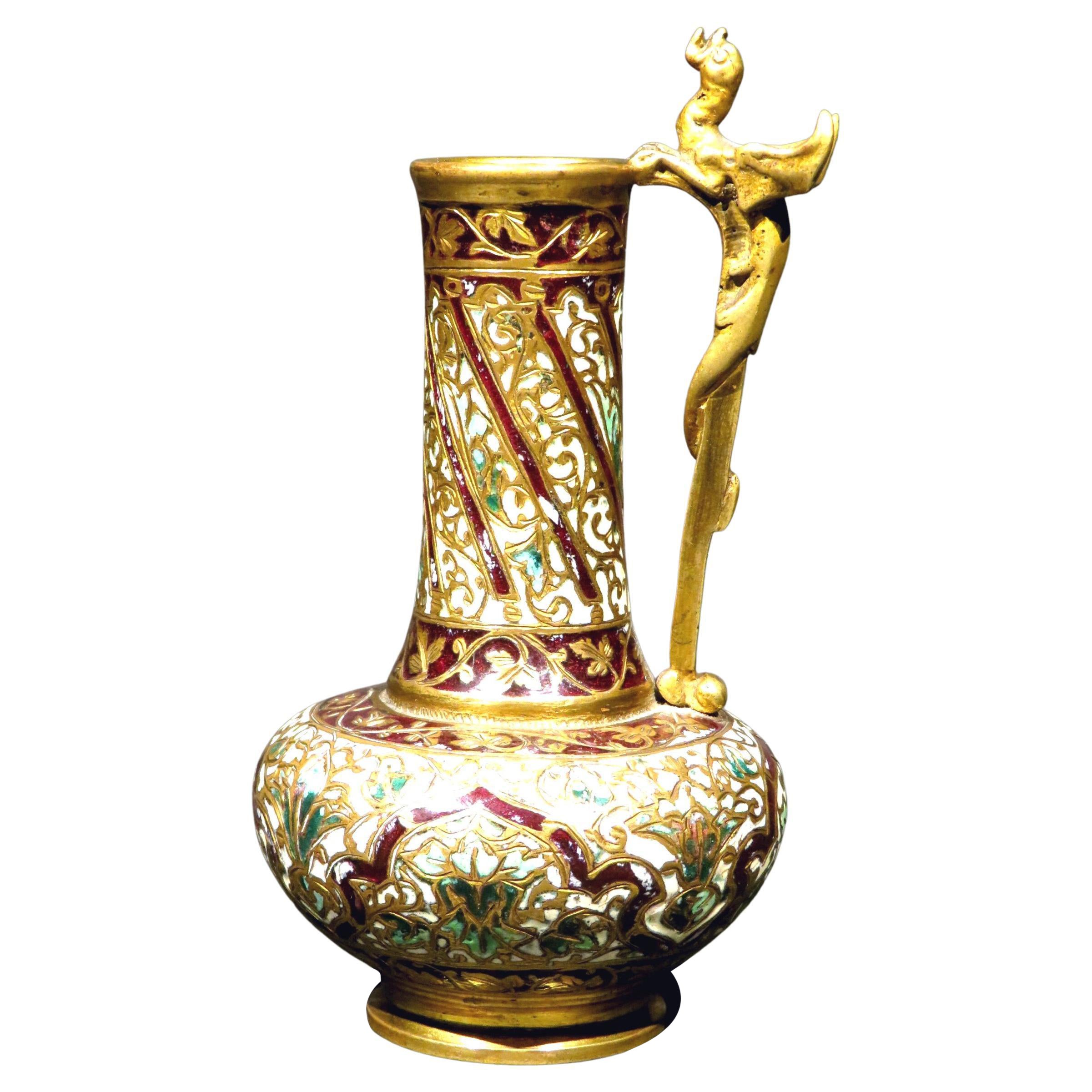 An Exceedingly Fine 19th C. Diminutive Champlevé Enamelled Gilt Bronze Bud Vase