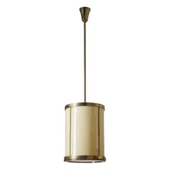 Oversize Drum Lantern, 1930s, Sand-Colored Glass and Brass