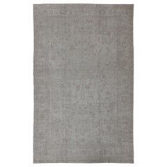Large Angora Oushak Turkish Rug in Cream, Taupe, Silver, and Hints of Faded Blue