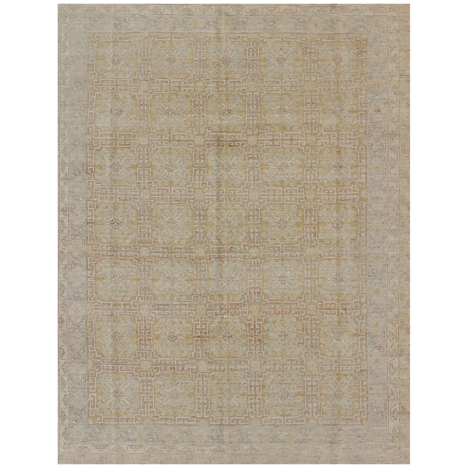 Khotan Style Rug with All-Over Pattern in Gold, Light Brown, Chartreuse, Gray