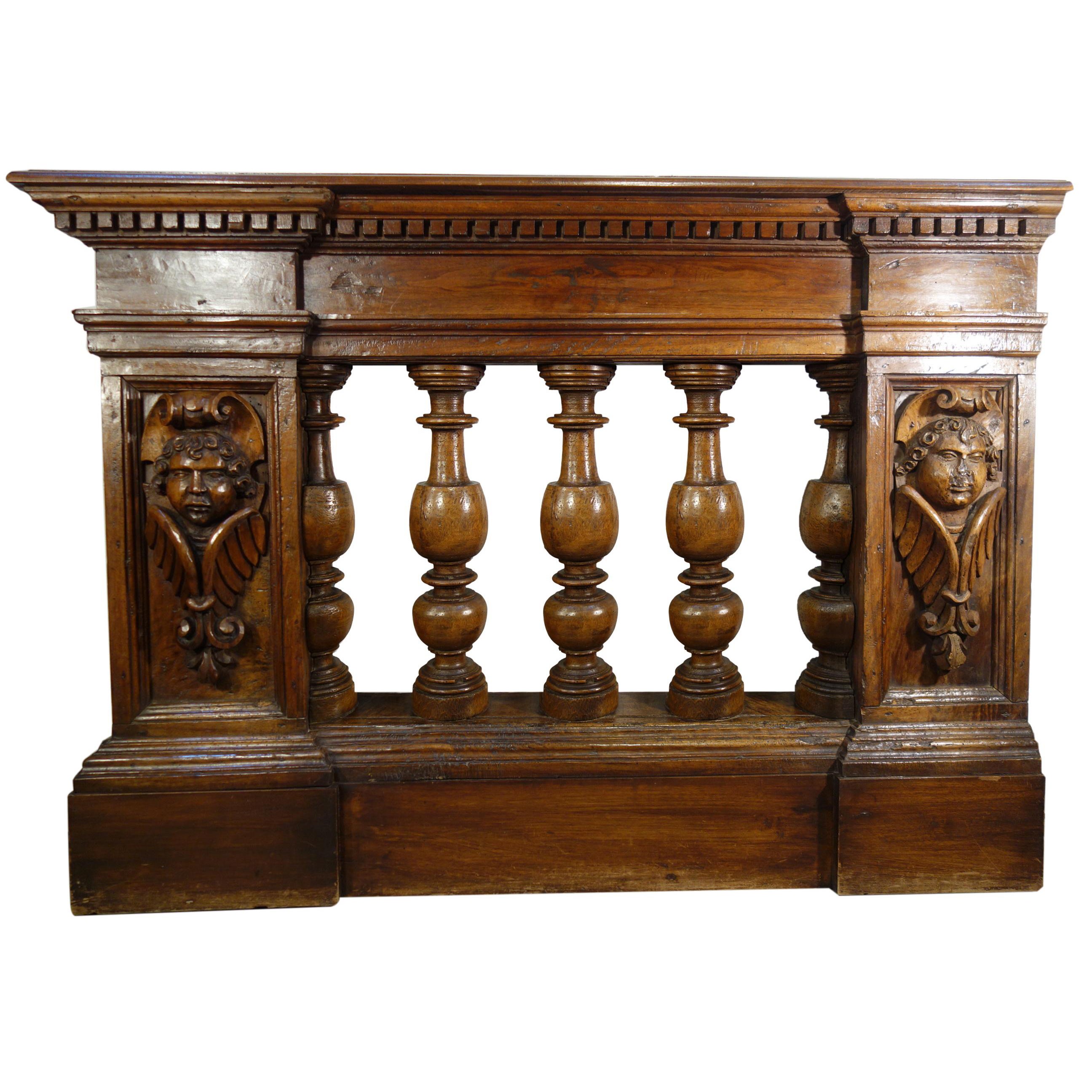 Italian Antique Renaissance Style Handcarved Walnut Balustrade Fragment Ca 1800 For Sale