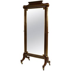 Antique Louis XVI Style Mahogany and Brass Cheval Mirror