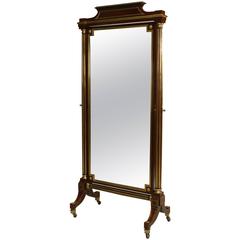 19th Century French Louis XVI Style Brass-Trimmed Mahogany Cheval Mirror 3