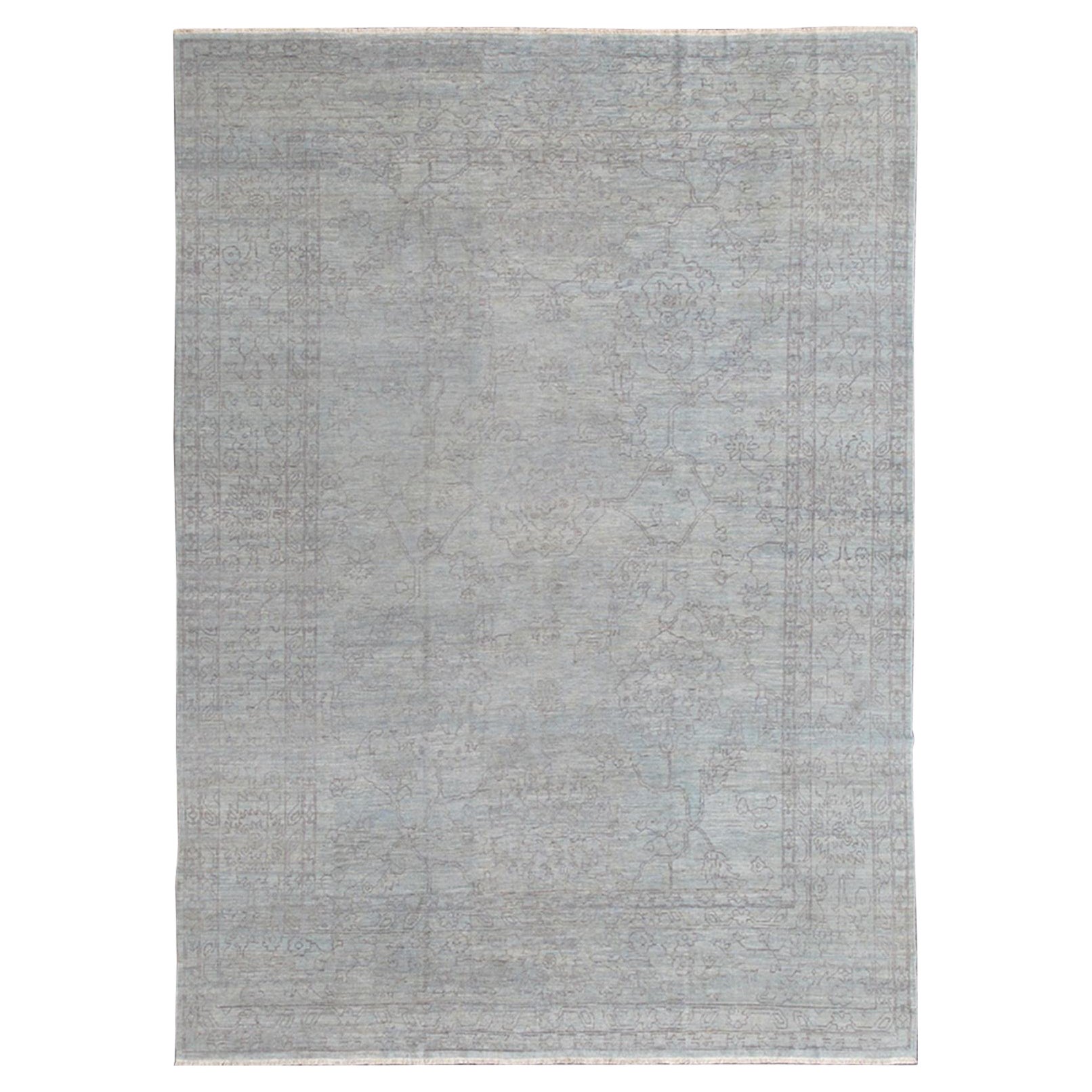  Fine Transitional Rug with Stylized Geometric Motifs in Lavender and Light Blue