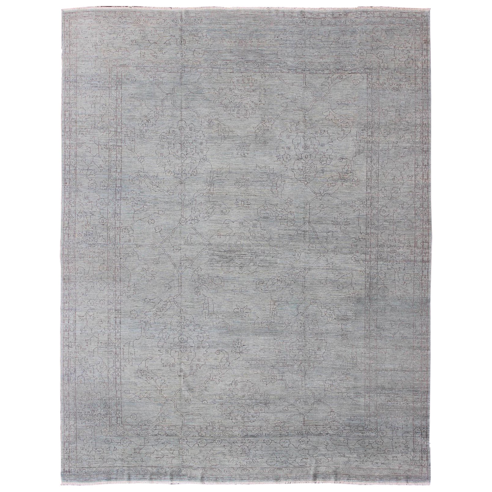  Fine Transitional Rug with Stylized Geometric Motifs in Lavender and Light Blue