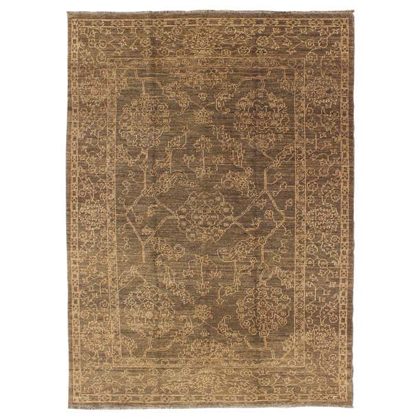 Fine Transitional Rug with Stylized Geometric Motifs in Brown and Light ...