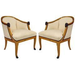 Pair of 20th Century Swedish Neoclassical Style Upholstered Birchwood Bergeres 4