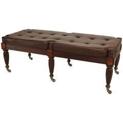 English Regency Style Tufted Leather and Mahogany Bench