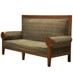 Canapé Art Déco 1940 2 Seater à haut dossier en tissu vert olive et bois de hêtre
