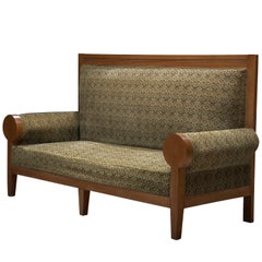 Art Deco Sofa with High Back in Olive Green Upholstery