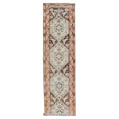 Long Runner Antique from Persia Malayer in Gray-Blue and Earthy Tones with Red
