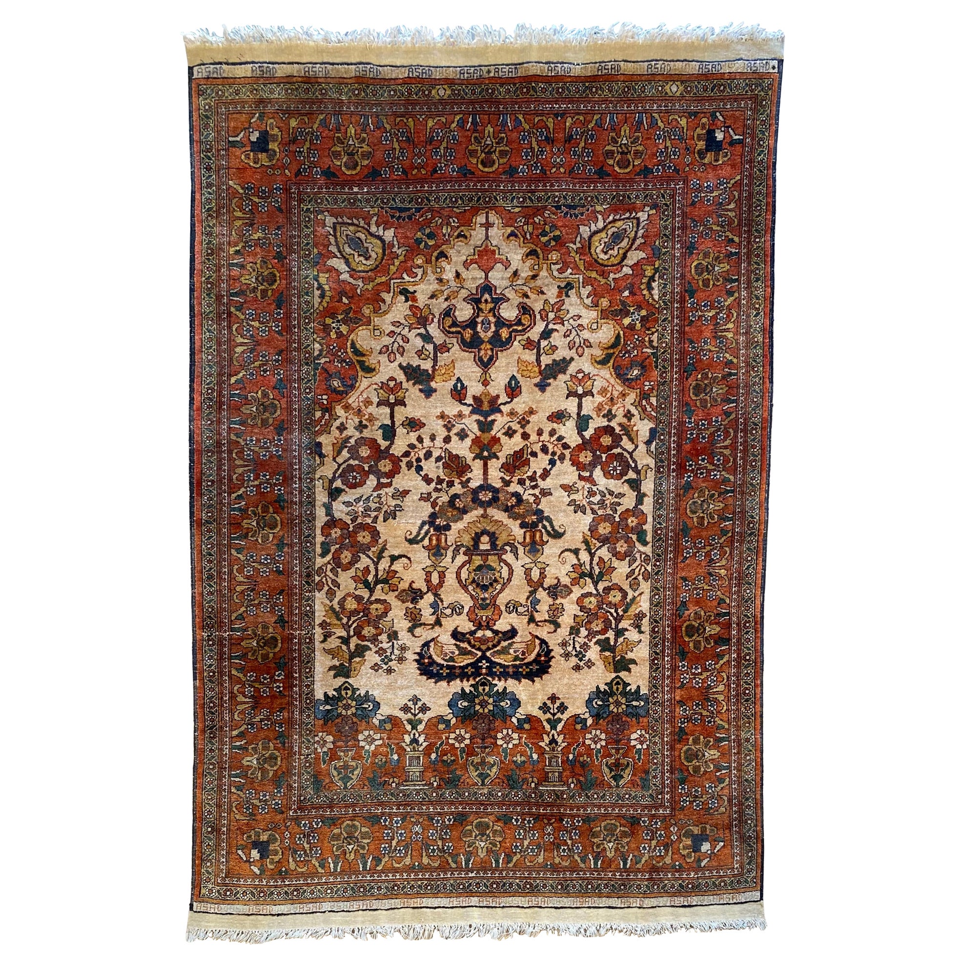 Art Deco Style Antique Caucasian Silk Rug, Signed circa 1920 For Sale