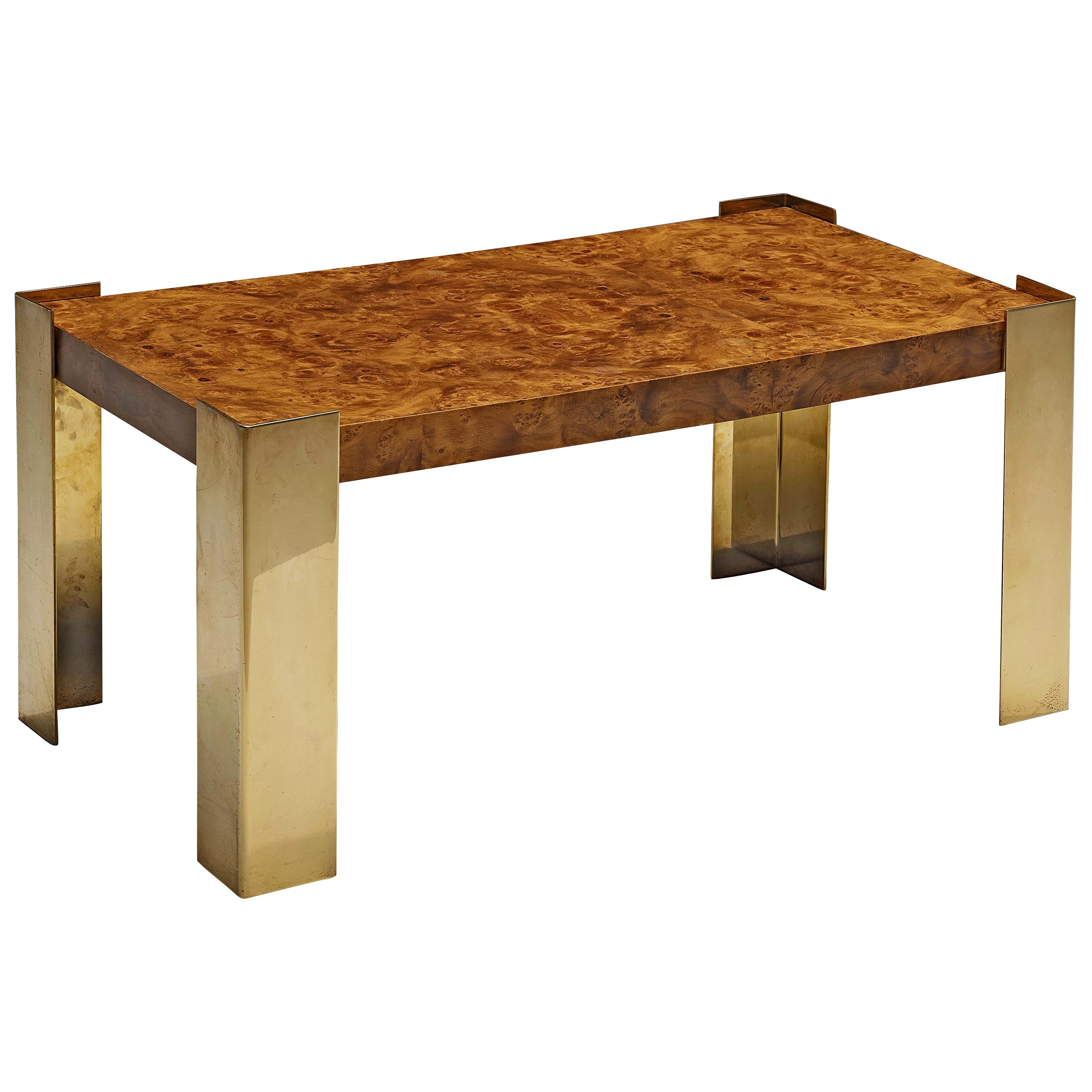 Coffee Table in Brass and Walnut Burl