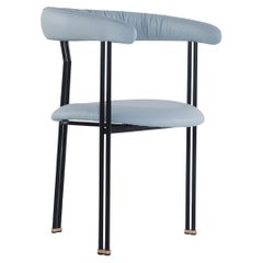 Modern Maia Dining Chairs, Blue Italian Leather, Handmade Portugal by Greenapple