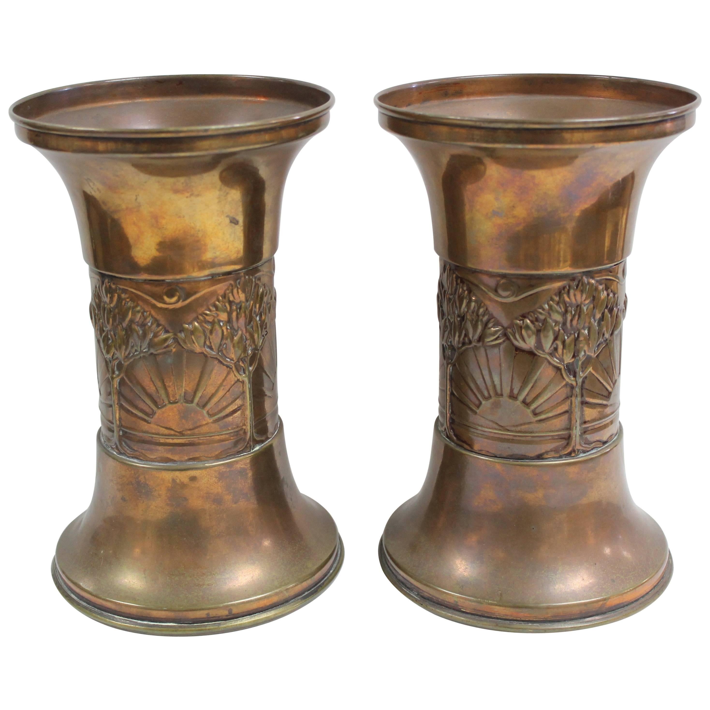 Pair of Brass/Copper Vases For Sale