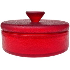 Scatola portagioie in vetro artistico italiano di Murano Red Corroso Texture