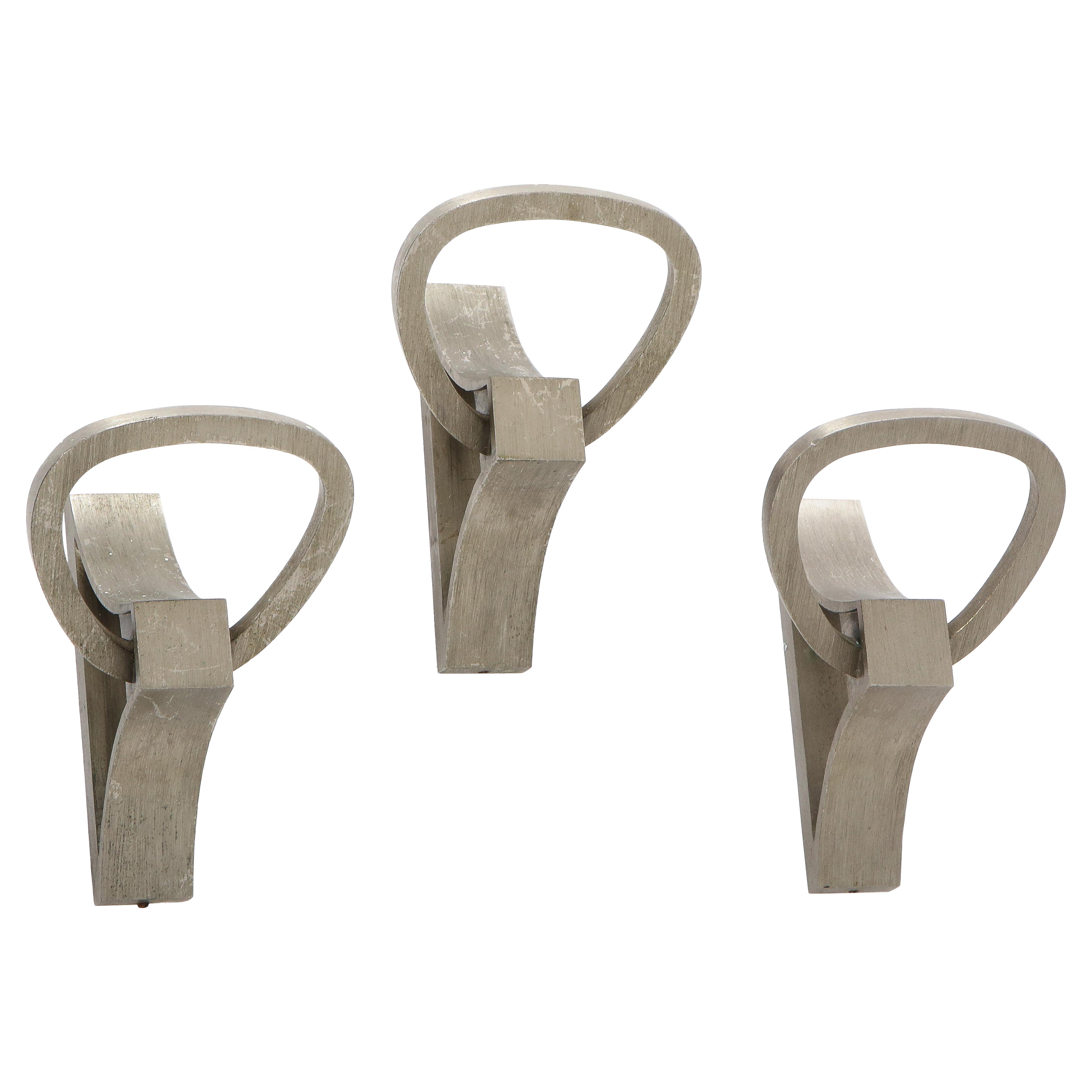 Set of Three French Mid-Century Polished Metal Hooks