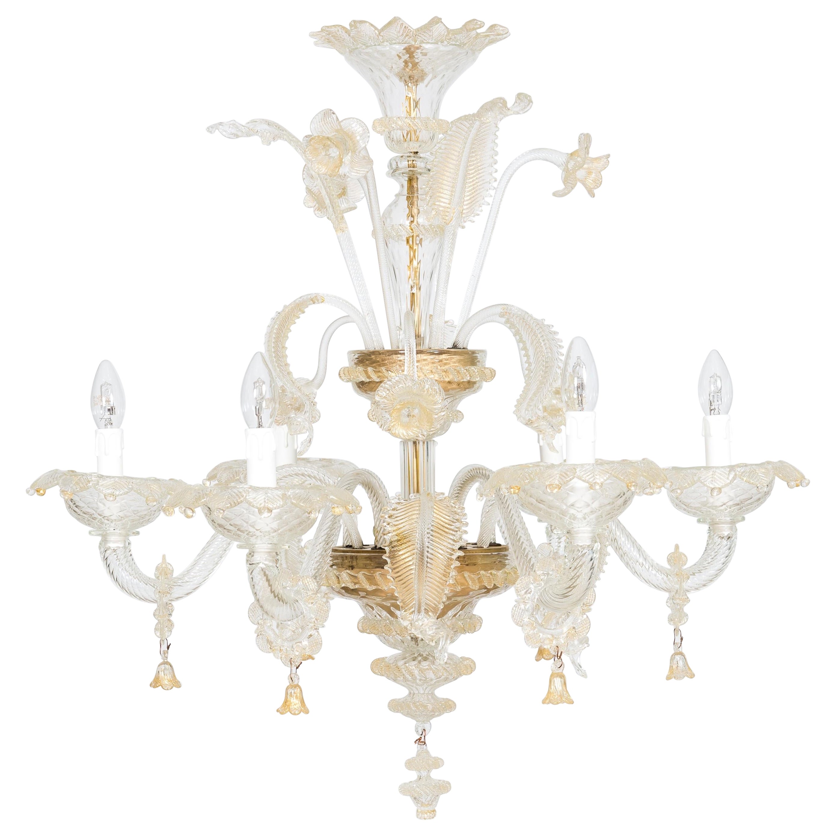 Floral Murano Glass Chandelier with “Riga Dritta” Decorations, 20th Century