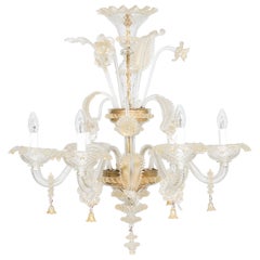 Floral Murano Glass Chandelier with “Riga Dritta” Decorations, 20th Century