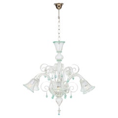 Vintage Transparent and Green Bluebell Chandelier in Murano Glass, Italy