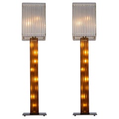 Customizable Pair of Murano glass deco floor lamp amber and clear color Italy 