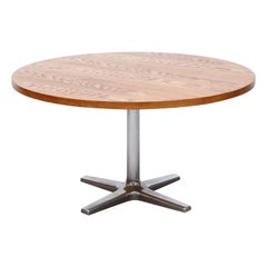 Pastoe 1970's Oak and Chrome Pedestal Table