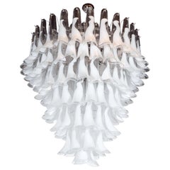 Modernist Handblown White & Translucent Murano Glass Feather Chandelier