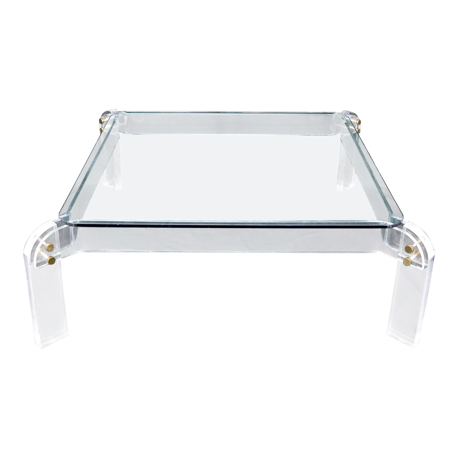Large Lucite Base Square Glass Top Coffee Table