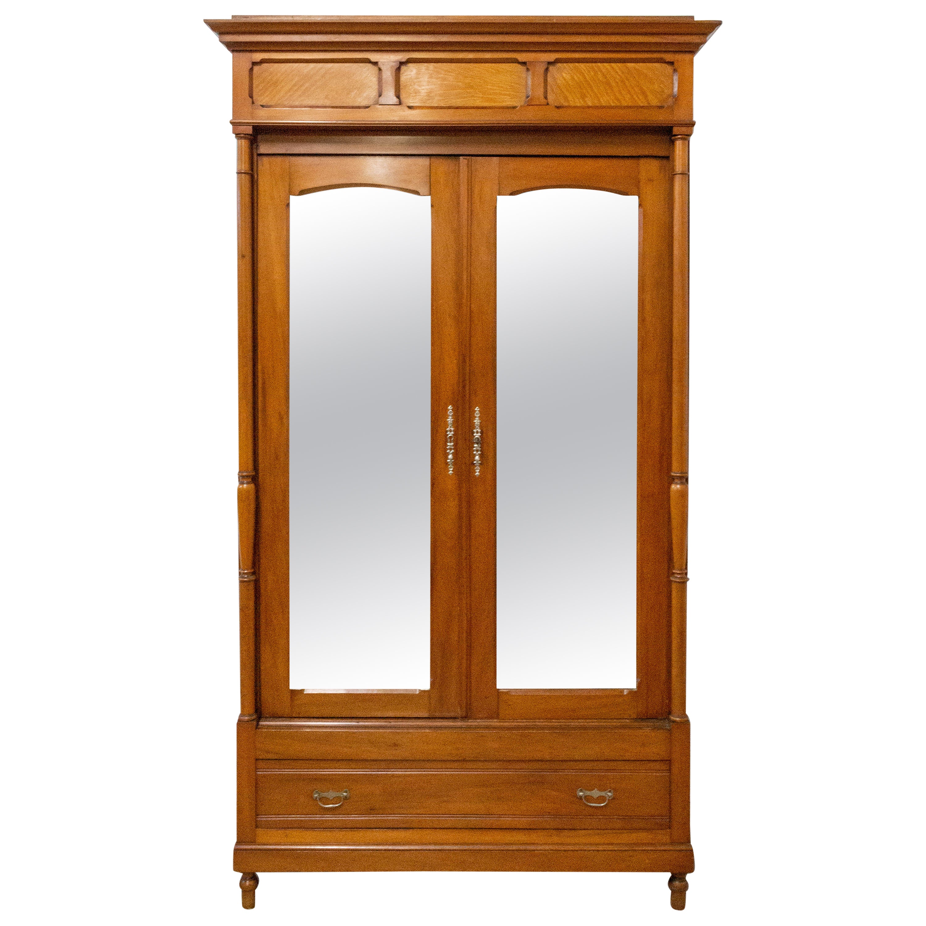 Stunning 3Door French Art Deco Wardrobe / Armoire, Oval Mirror For Sale at 1stDibs
