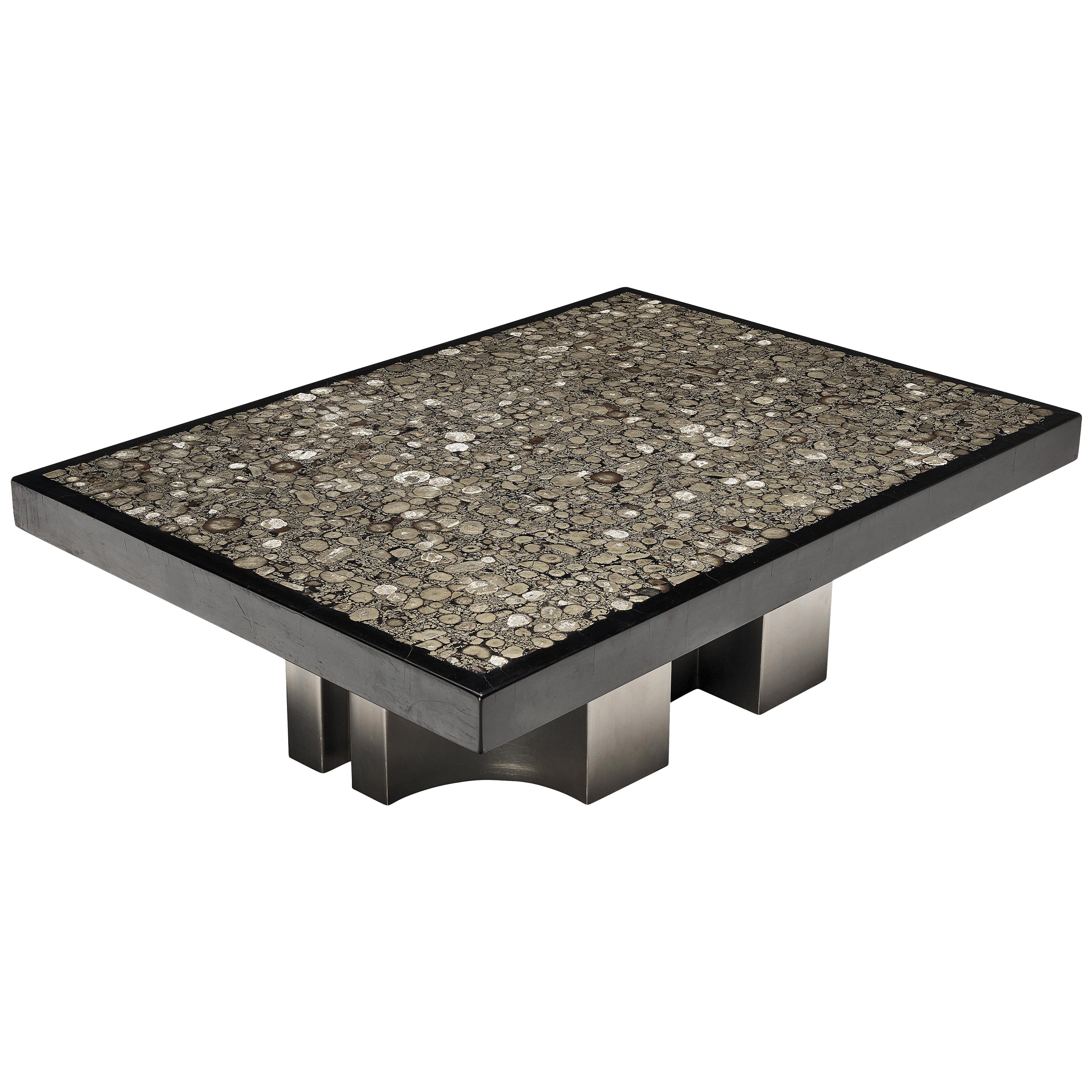 Jean Claude Dresse Coffee Table with Inlay of Marcasite