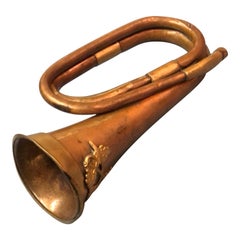 20th Century Military Bugle in Copper and Brass Decorated with Leaves and Swords