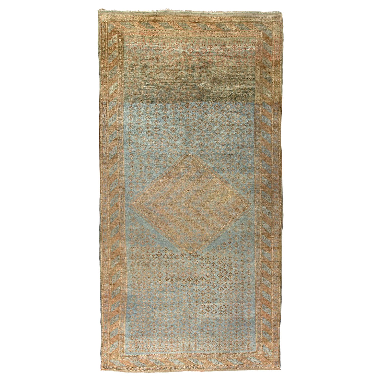 Zabihi Collection Powder Blue Tribal Persian Kurd Corridor Rug