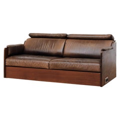 Ate van Apeldoorn Custom Loveseat in Solid Iroko and Brown Leather with Outlet