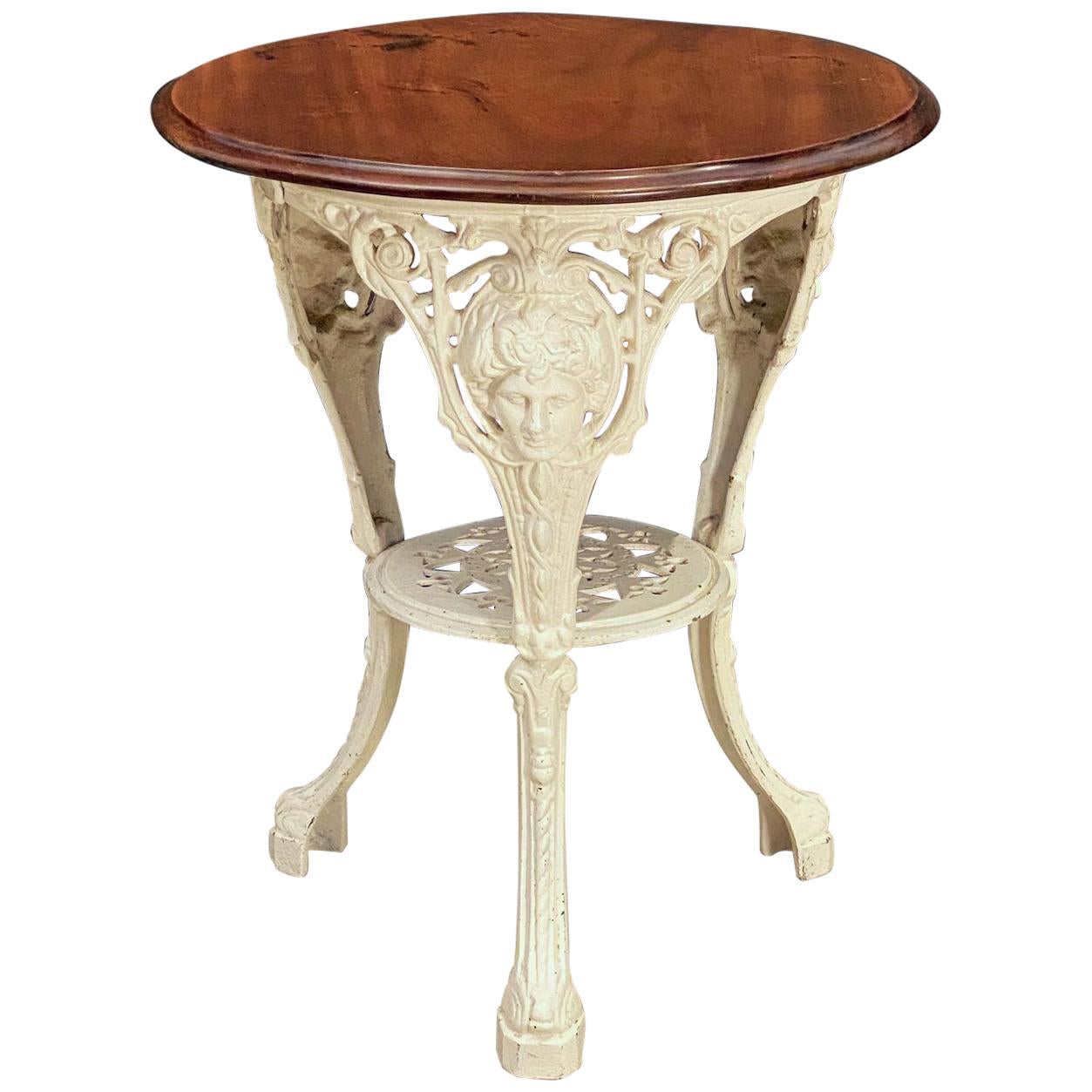 English Pub Table With Wood Top and Cast Iron Base