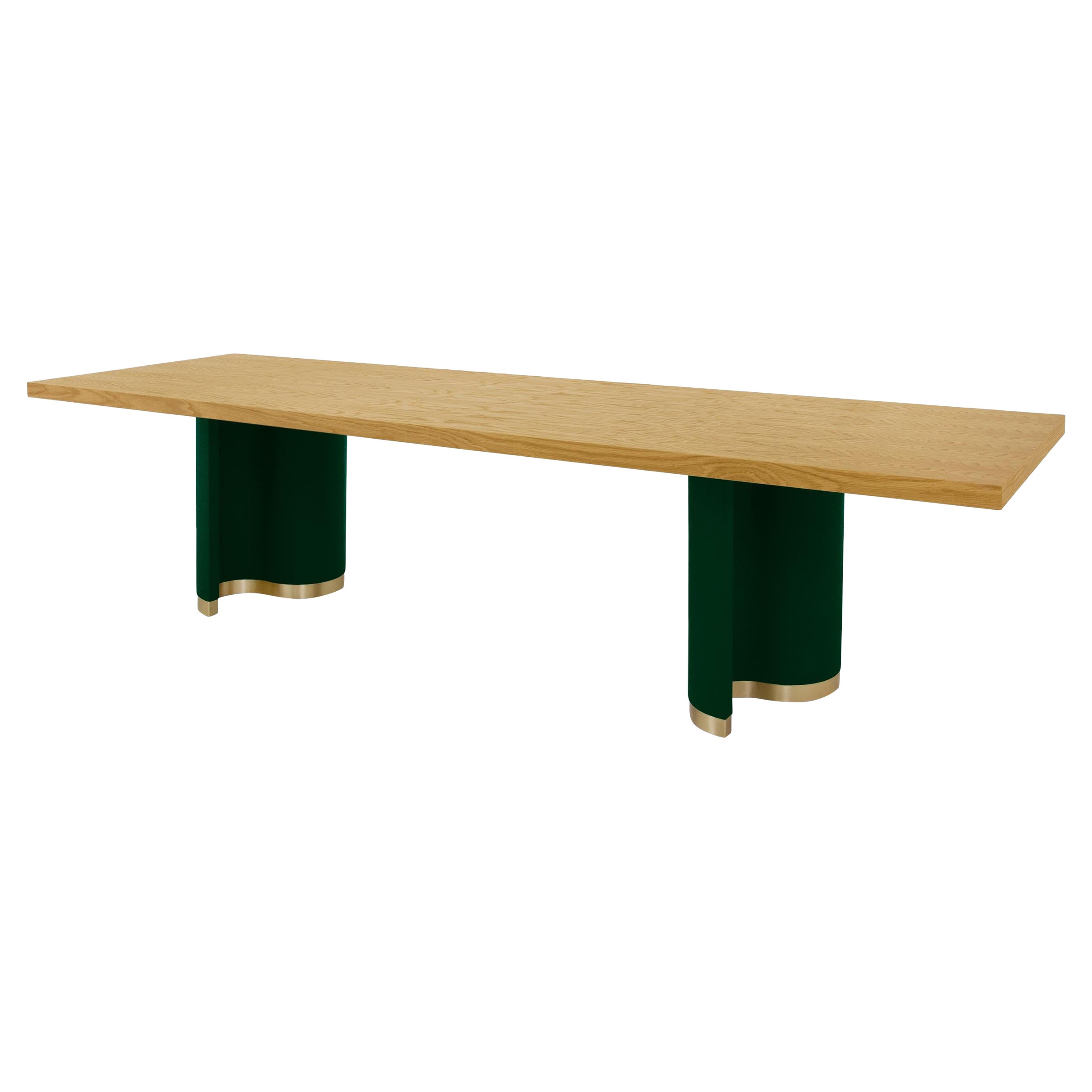 Wave Dining Table in White Oak, Suede and Brass by Chapter & Verse For Sale