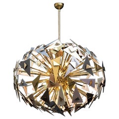 1970s Murano Chandelier with Multicolored Glass Triangles Brass Structure