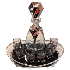 Vintage Art Deco Decanter, Six Glasses and Tray by Karl Palda