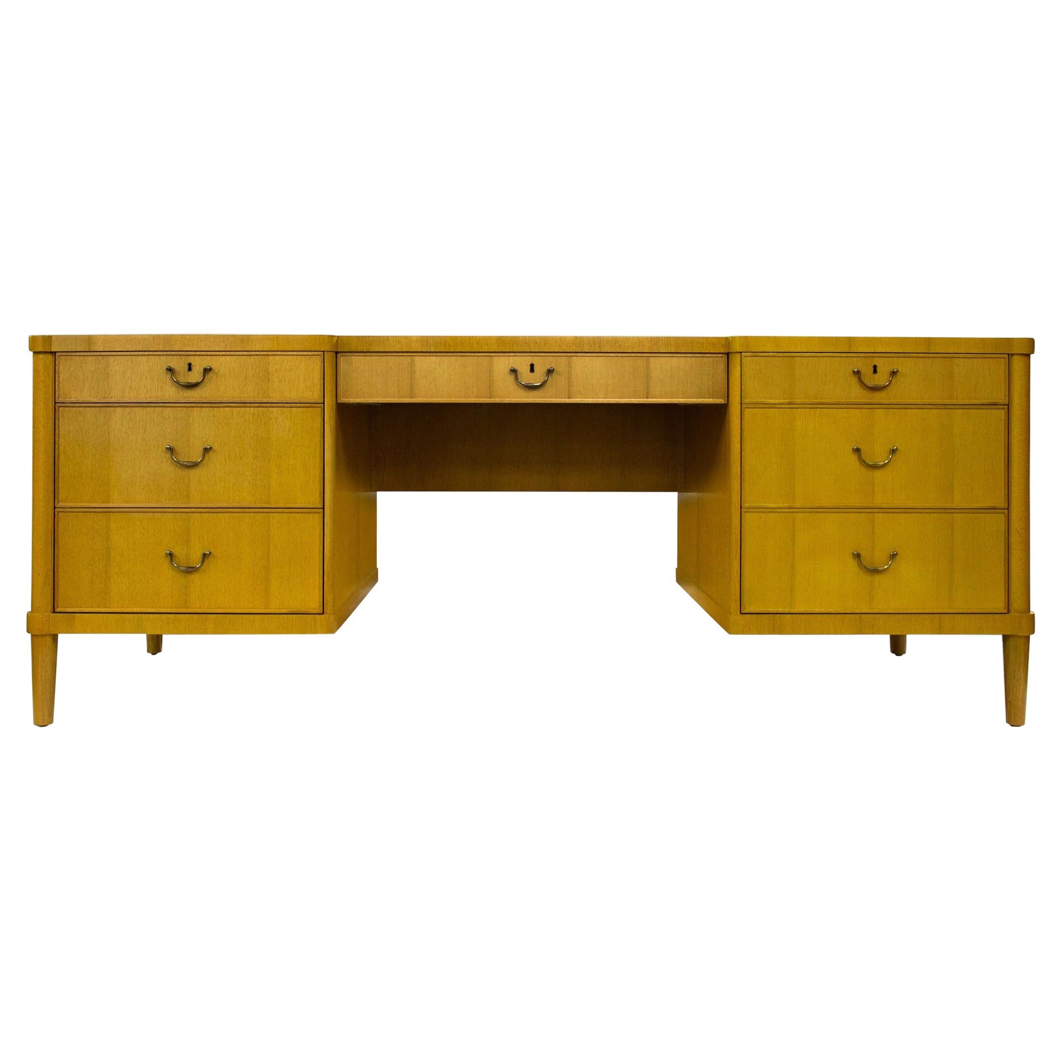 Randolph Executive Desk in French Walnut with Antiqued Brass by Chapter & Verse For Sale