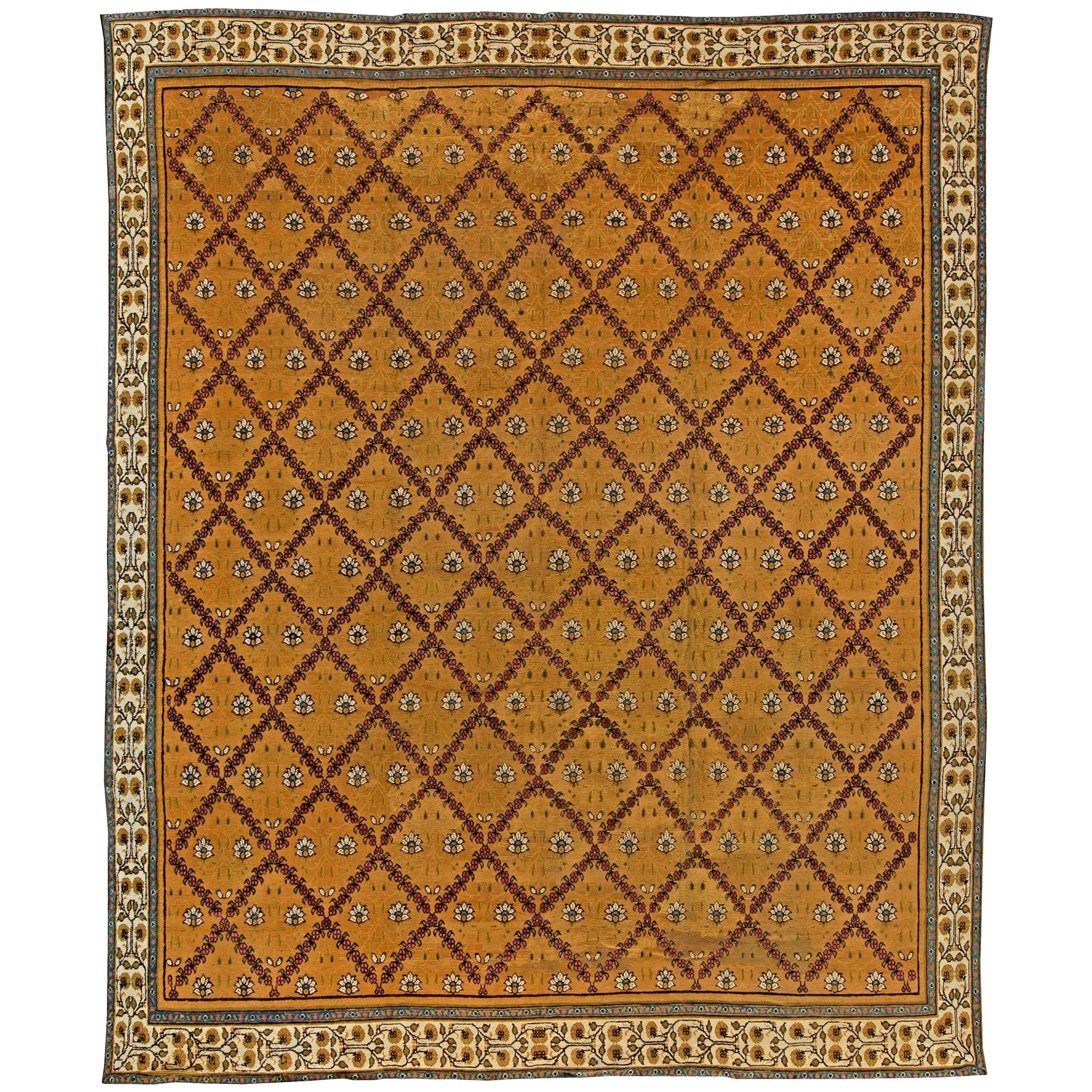 Early 20th Century Indian Botanic Handmade Wool Rug For Sale
