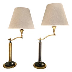 Pair Mid Century French Brass Desk Tablle Lamps by Mathieu
