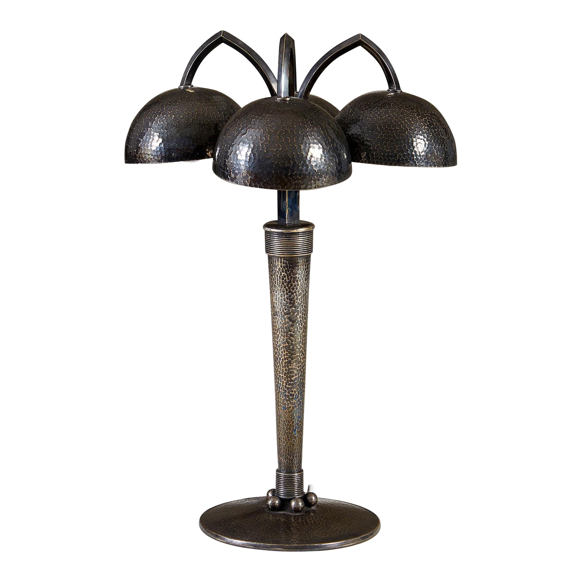 Rare 1930s Hammered Metal Table Lamp by Andre Arbus and Raymond Subes
