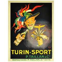 Grande affiche publicitaire originale des années 1920 de Mich "Michel Liebeaux" "Turin Sport"