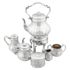 Servicio de té y café victoriano de plata de ley de seis piezas para solteros
